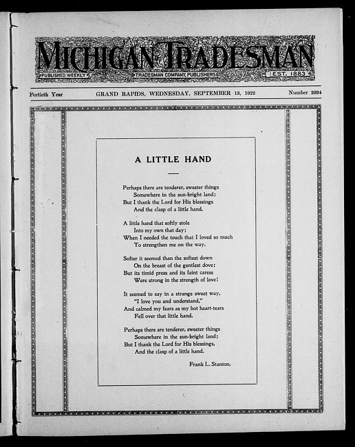 Michigan tradesman. Vol. 40 no. 2034 (1922 September 13)