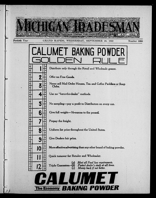 Michigan tradesman. Vol. 40 no. 2035 (1922 September 20)