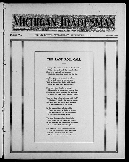 Michigan tradesman. Vol. 40 no. 2036 (1922 September 27)