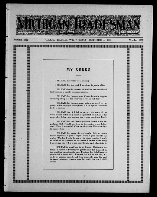 Michigan tradesman. Vol. 40 no. 2037 (1922 October 4)