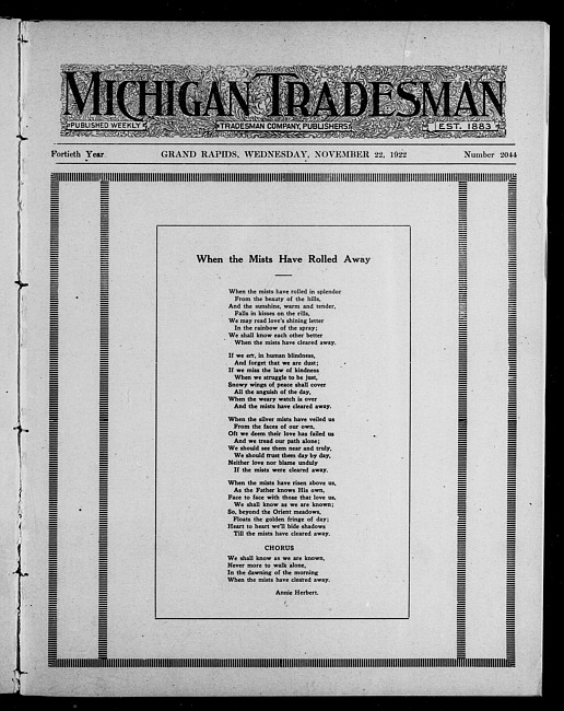 Michigan tradesman. Vol. 40 no. 2044 (1922 November 22)