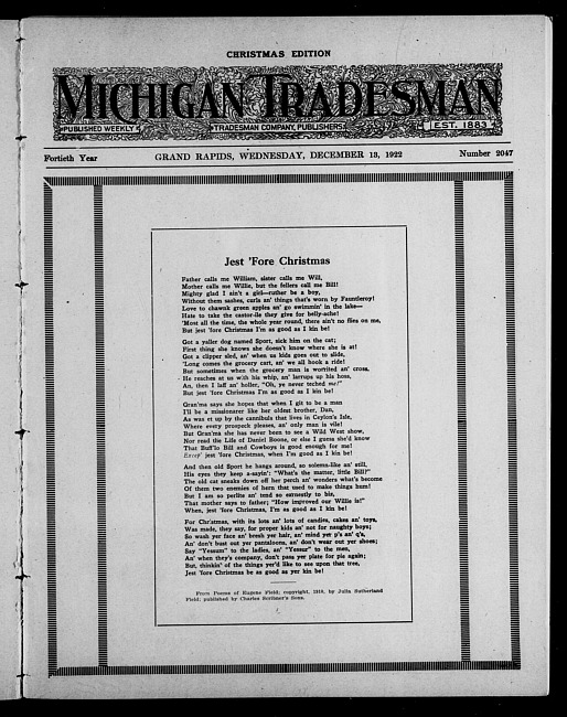 Michigan tradesman. Vol. 40 no. 2047 (1922 December 13)