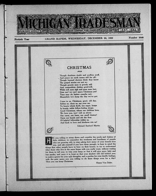 Michigan tradesman. Vol. 40 no. 2048 (1922 December 20)