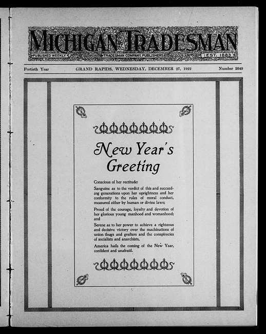 Michigan tradesman. Vol. 40 no. 2049 (1922 December 27)