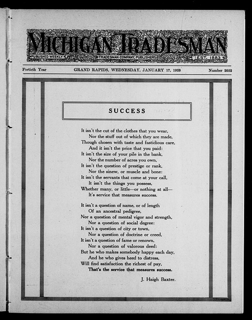 Michigan tradesman. Vol. 40 no. 2052 (1923 January 17)