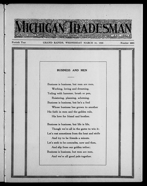 Michigan tradesman. Vol. 40 no. 2061 (1923 March 21)