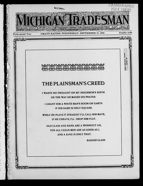 Michigan tradesman. Vol. 42 no. 2139 (1924 September 17)