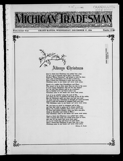 Michigan tradesman. Vol. 42 no. 2152 (1924 December 17)