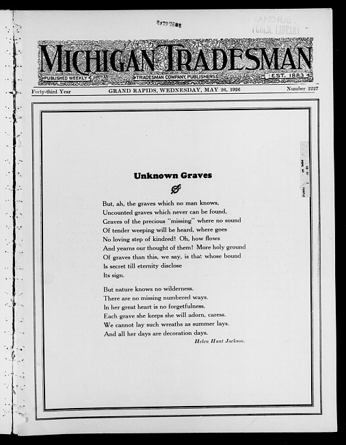 Michigan tradesman. Vol. 43 no. 2227 (1926 May 26)