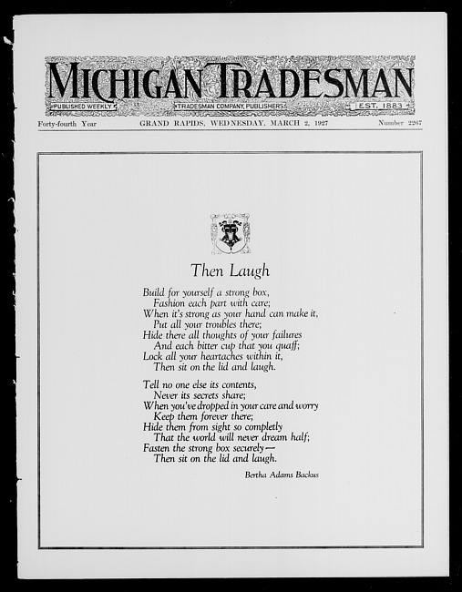 Michigan tradesman. Vol. 44 no. 2267 (1927 March 2)