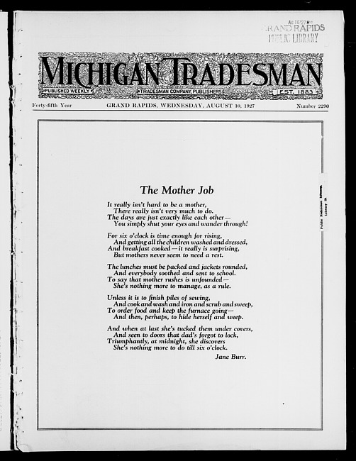 Michigan tradesman. Vol. 45 no. 2290 (1927 August 10)