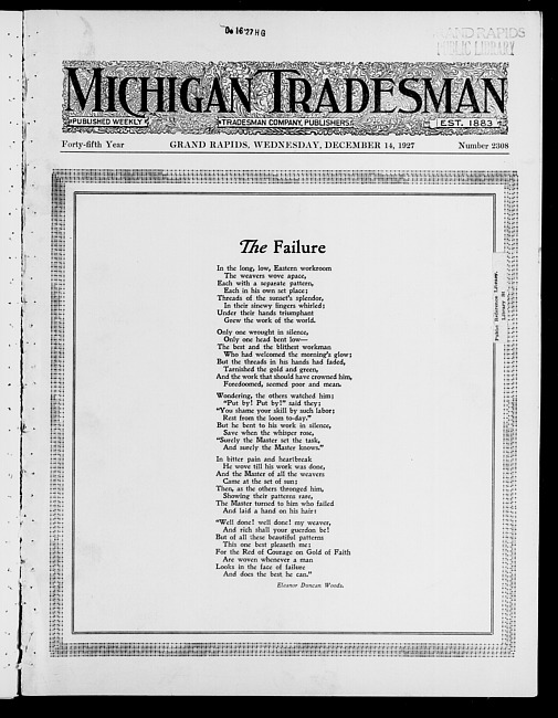 Michigan tradesman. Vol. 45 no. 2308 (1927 December 14)