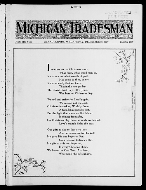 Michigan tradesman. Vol. 45 no. 2309 (1927 December 21)