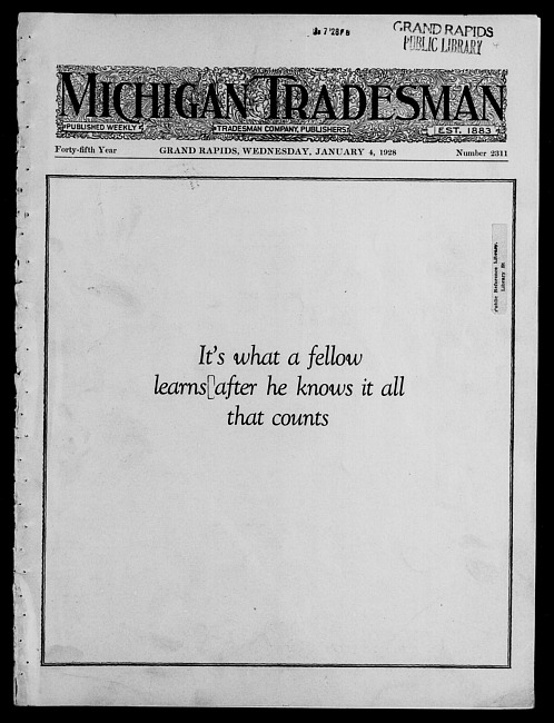 Michigan tradesman. Vol. 45 no. 2311 (1928 January 4)