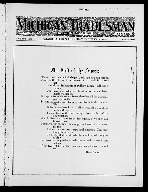 Michigan tradesman. Vol. 45 no. 2313 (1928 January 18)
