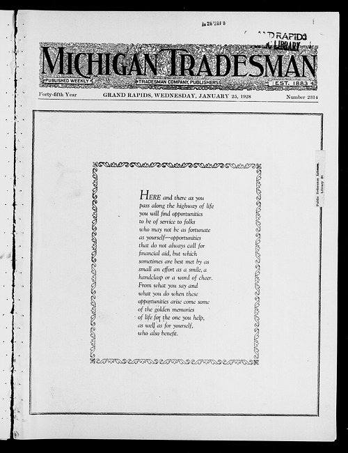 Michigan tradesman. Vol. 45 no. 2314 (1928 January 25)