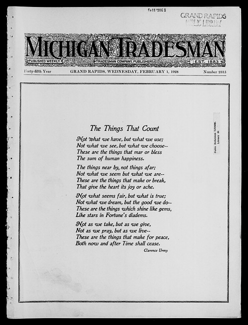 Michigan tradesman. Vol. 45 no. 2315 (1928 February 1)