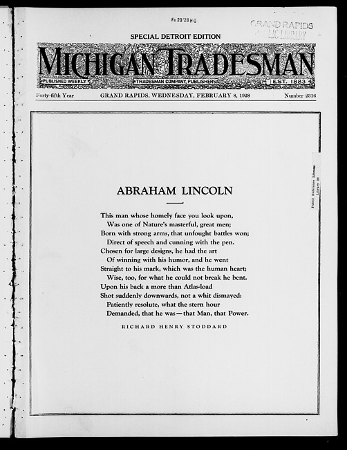Michigan tradesman. Vol. 45 no. 2316 (1928 February 8)