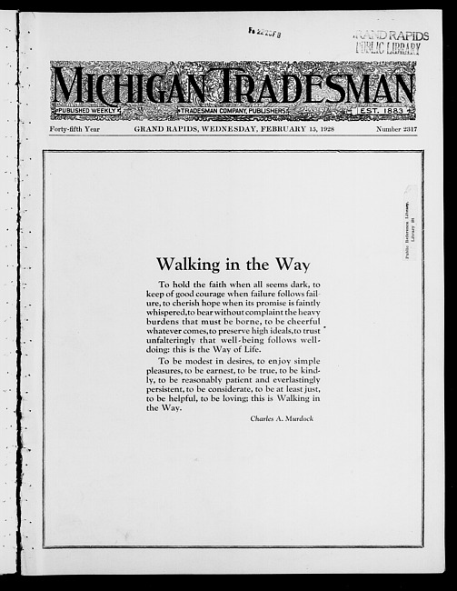 Michigan tradesman. Vol. 45 no. 2317 (1928 February 15)
