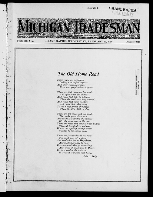 Michigan tradesman. Vol. 45 no. 2318 (1928 February 22)