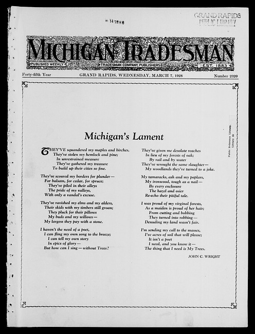 Michigan tradesman. Vol. 45 no. 2320 (1928 March 7)