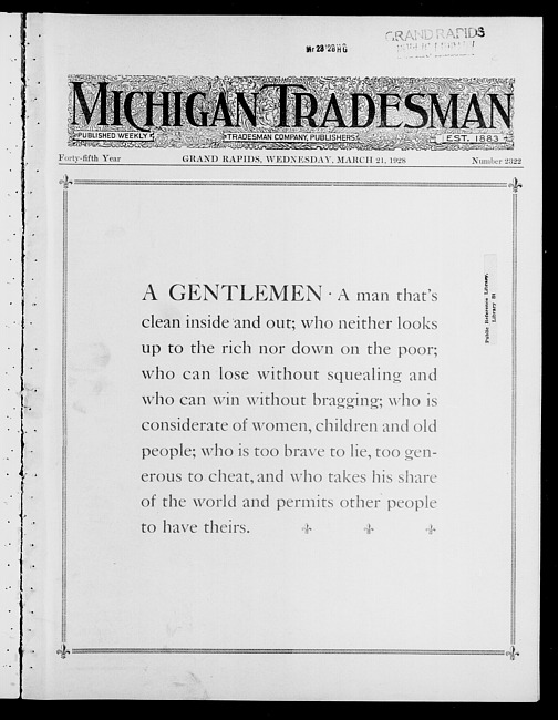 Michigan tradesman. Vol. 45 no. 2322 (1928 March 21)