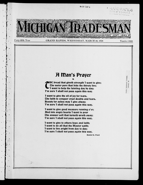 Michigan tradesman. Vol. 45 no. 2323 (1928 March 28)