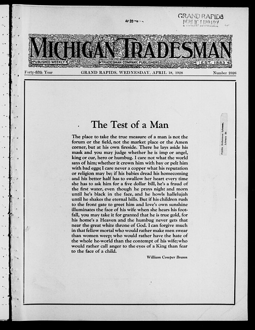 Michigan tradesman. Vol. 45 no. 2326 (1928 April 18)