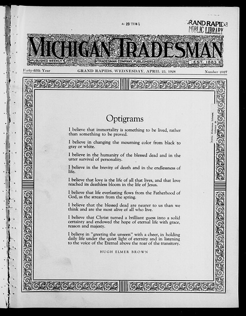 Michigan tradesman. Vol. 45 no. 2327 (1928 April 25)