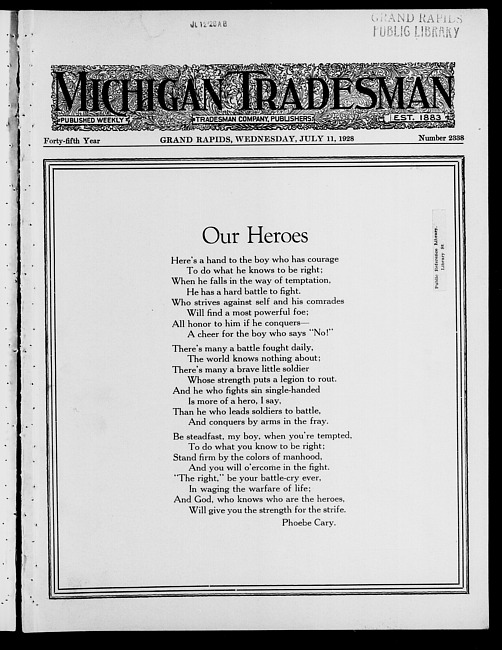 Michigan tradesman. Vol. 45 no. 2338 (1928 July 11)