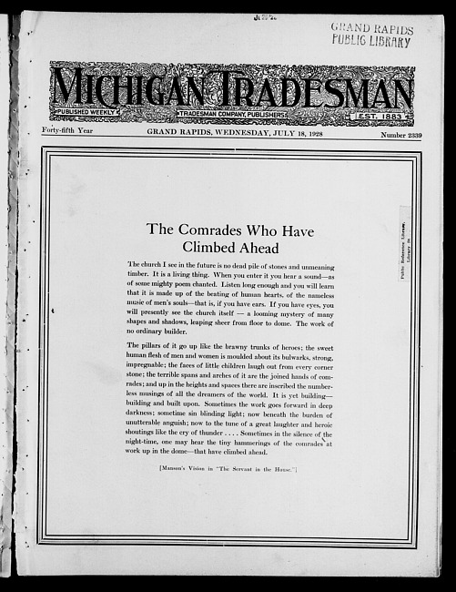 Michigan tradesman. Vol. 45 no. 2339 (1928 July 18)
