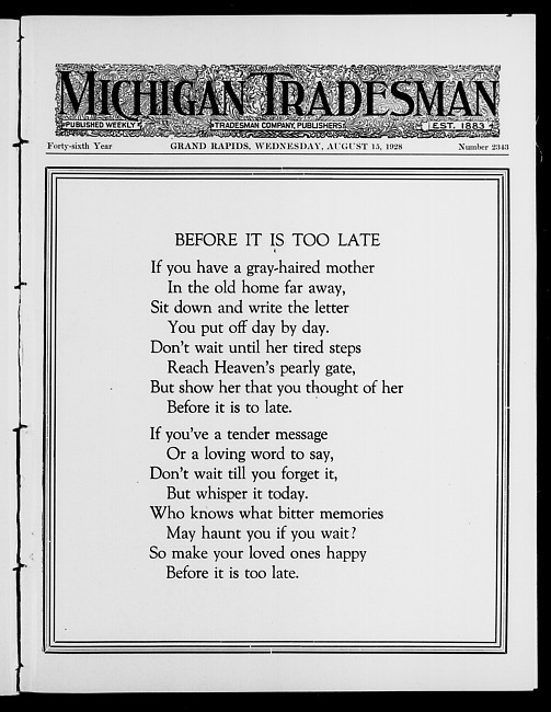Michigan tradesman. Vol. 46 no. 2343 (1928 August 15)