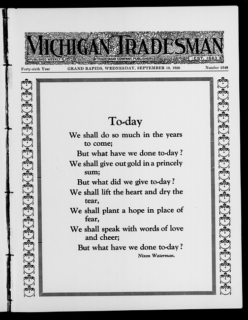 Michigan tradesman. Vol. 46 no. 2348 (1928 September 19)