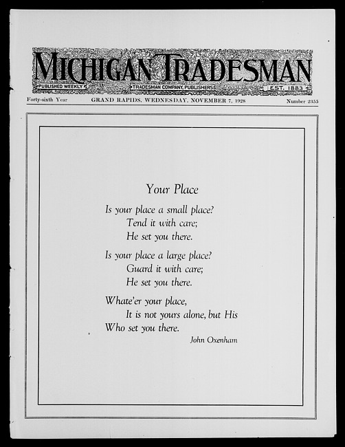 Michigan tradesman. Vol. 46 no. 2355 (1928 November 7)