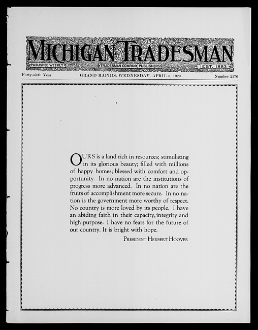Michigan tradesman. Vol. 46 no. 2376 (1929 April 3)