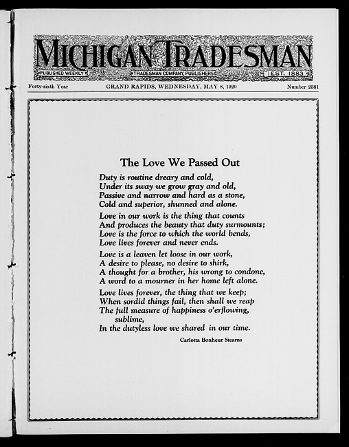 Michigan tradesman. Vol. 46 no. 2381 (1929 May 8)