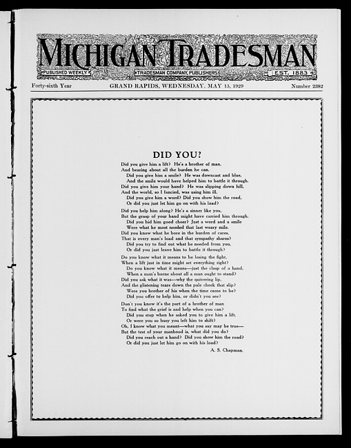 Michigan tradesman. Vol. 46 no. 2382 (1929 May 15)