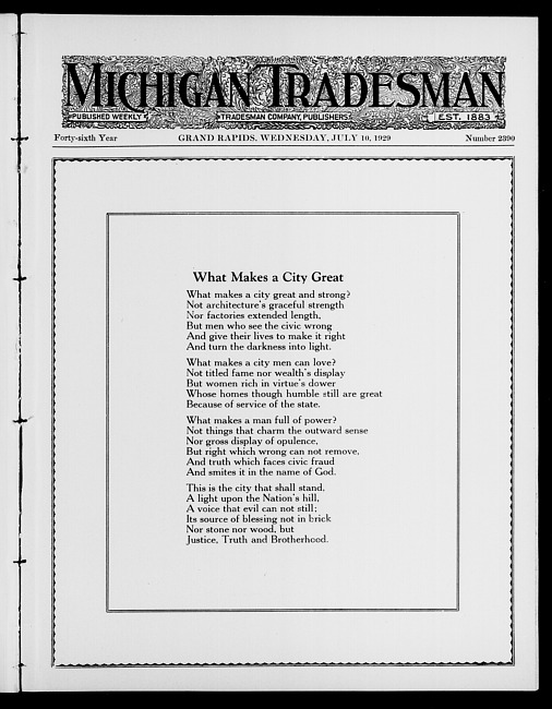 Michigan tradesman. Vol. 46 no. 2390 (1929 July 10)