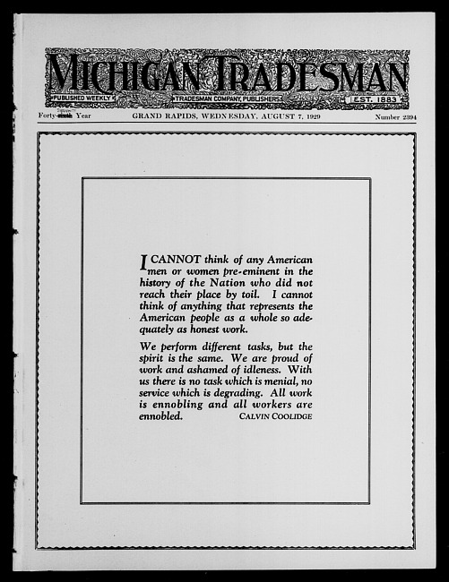 Michigan tradesman. Vol. 47 no. 2394 (1929 August 7)
