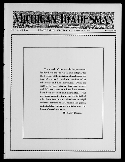 Michigan tradesman. Vol. 47 no. 2402 (1929 October 2)