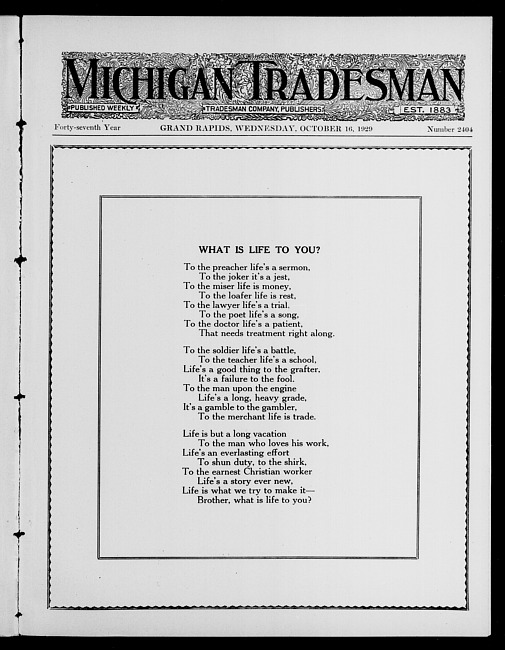 Michigan tradesman. Vol. 47 no. 2404 (1929 October 16)