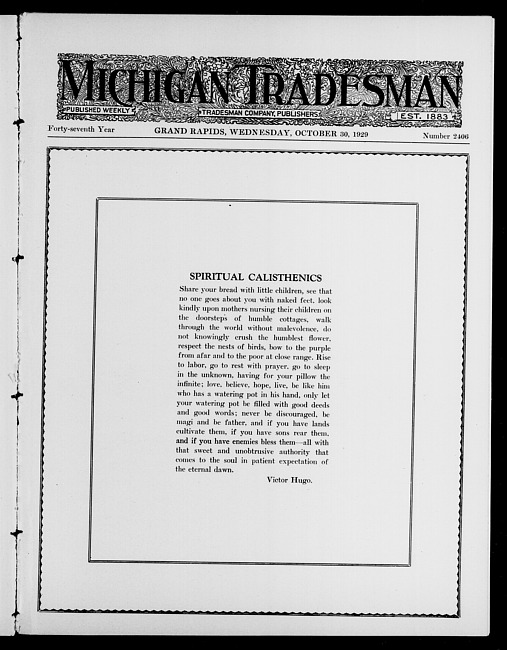 Michigan tradesman. Vol. 47 no. 2406 (1929 October 30)