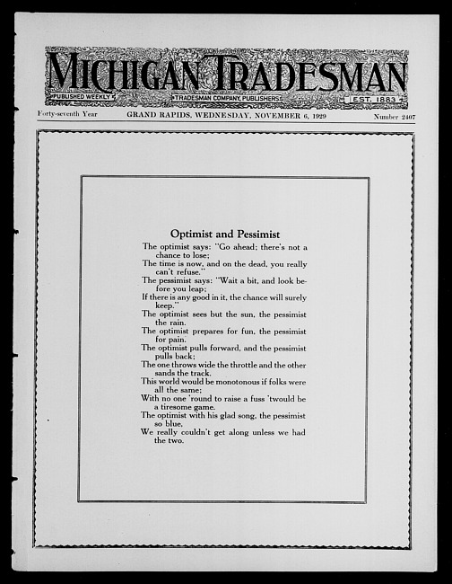 Michigan tradesman. Vol. 47 no. 2407 (1929 November 6)