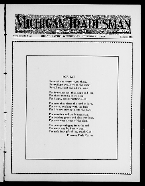 Michigan tradesman. Vol. 47 no. 2408 (1929 November 13)