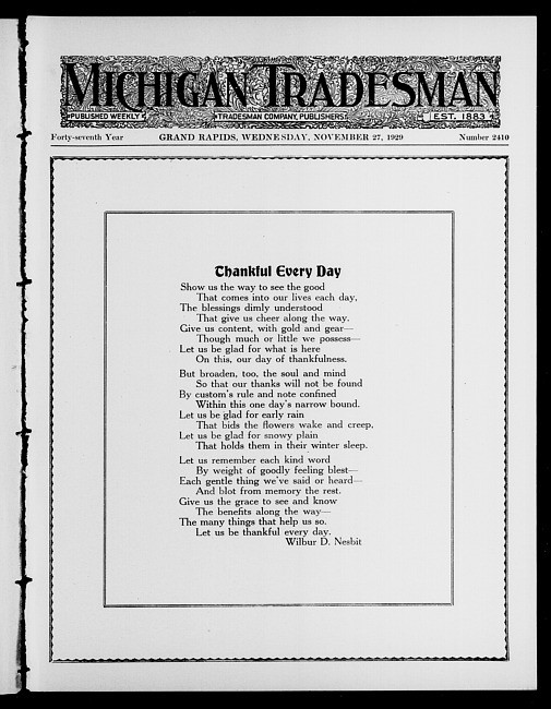 Michigan tradesman. Vol. 47 no. 2410 (1929 November 27)