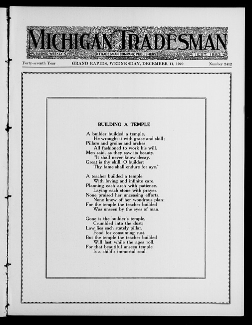 Michigan tradesman. Vol. 47 no. 2412 (1929 December 11)