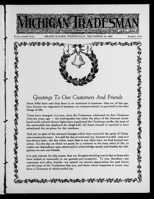 Michigan tradesman. Vol. 47 no. 2413 (1929 December 18)