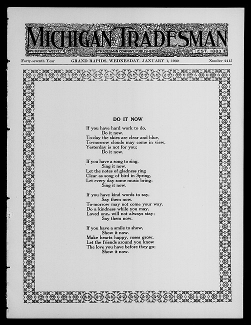 Michigan tradesman. Vol. 47 no. 2415 (1930 January 1)