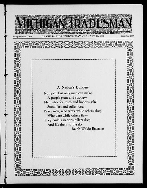 Michigan tradesman. Vol. 47 no. 2417 (1930 January 15)