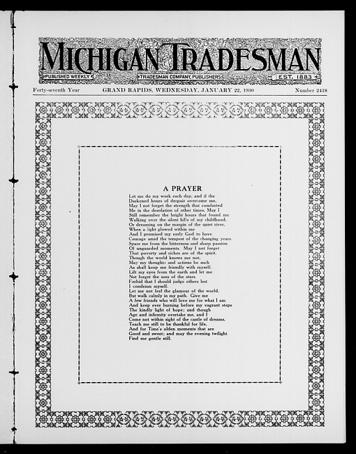 Michigan tradesman. Vol. 47 no. 2418 (1930 January 22)